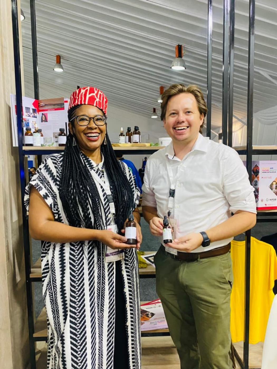 Promote:Global meeting Zodidi Jewel Gaseb of African Naturals, Namibia, at the Intra-African Trade Fair in Cairo, 2023
